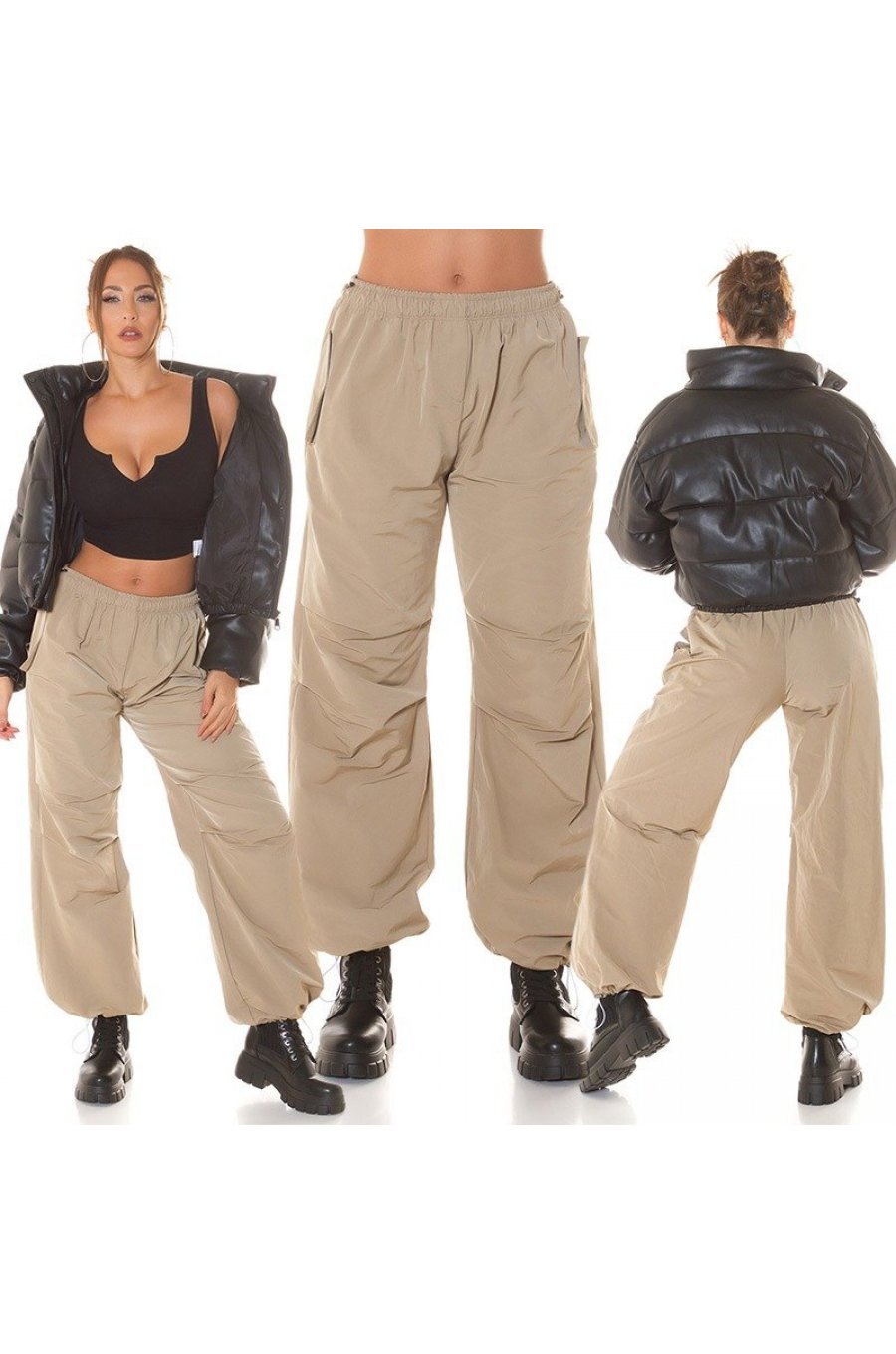 Pantaloni dama cargo, cappuccino, oversize, Tenille Pantaloni dama cargo, cappuccino, oversize, Tenille 6 - jojofashion.ro