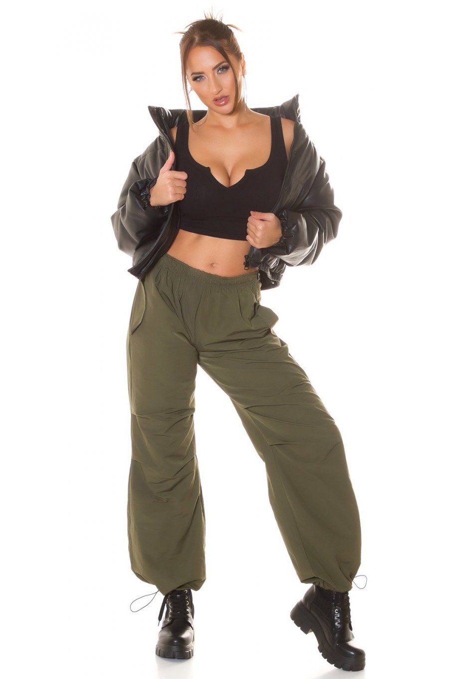 Pantaloni dama cargo, kaki, oversize, Tenille Pantaloni dama cargo, kaki, oversize, Tenille 3 - jojofashion.ro