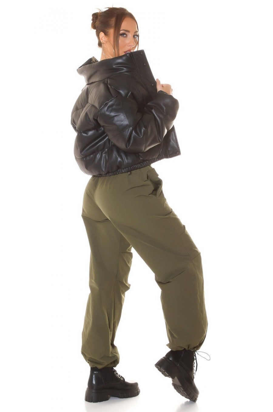 Pantaloni dama cargo, kaki, oversize, Tenille Pantaloni dama cargo, kaki, oversize, Tenille 4 - jojofashion.ro