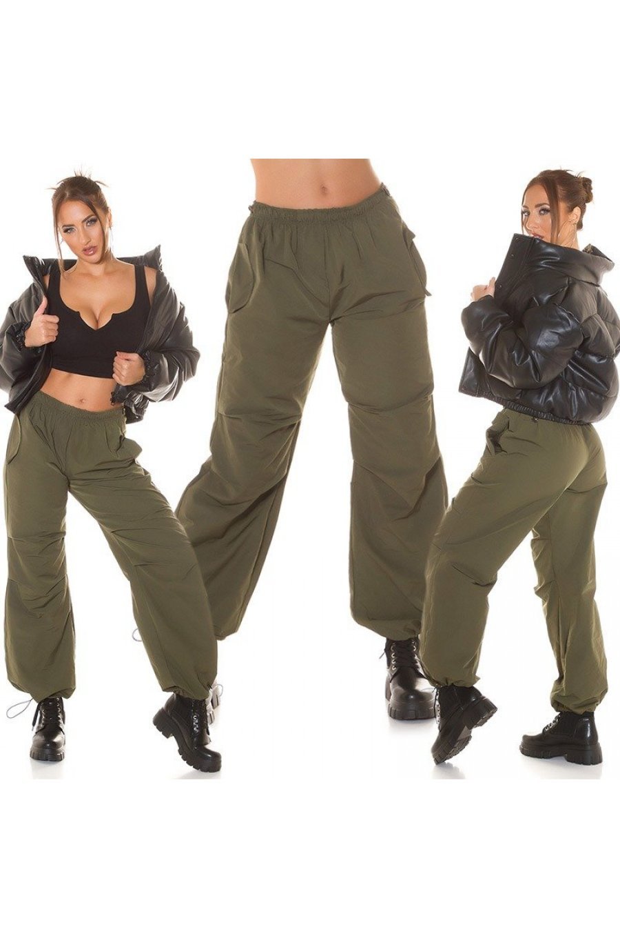 Pantaloni dama cargo, kaki, oversize, Tenille Pantaloni dama cargo, kaki, oversize, Tenille 6 - jojofashion.ro