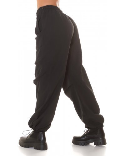 Pantaloni dama, Pantaloni dama cargo, negri, oversize, Tenille - jojofashion.ro