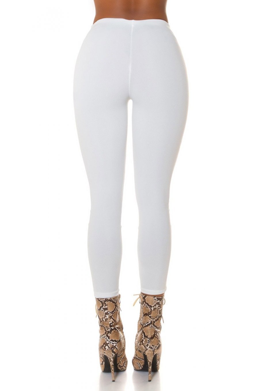 Pantaloni dama casual, albi, cu talia inalta, mulati, Shamra 2 - jojofashion.ro