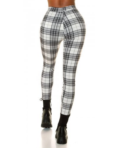 Pantaloni dama, Pantaloni dama casual albi in carouri cu talia inalta Kariert - jojofashion.ro