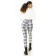 Pantaloni dama casual albi in carouri cu talia inalta Kariert 5 - jojofashion.ro