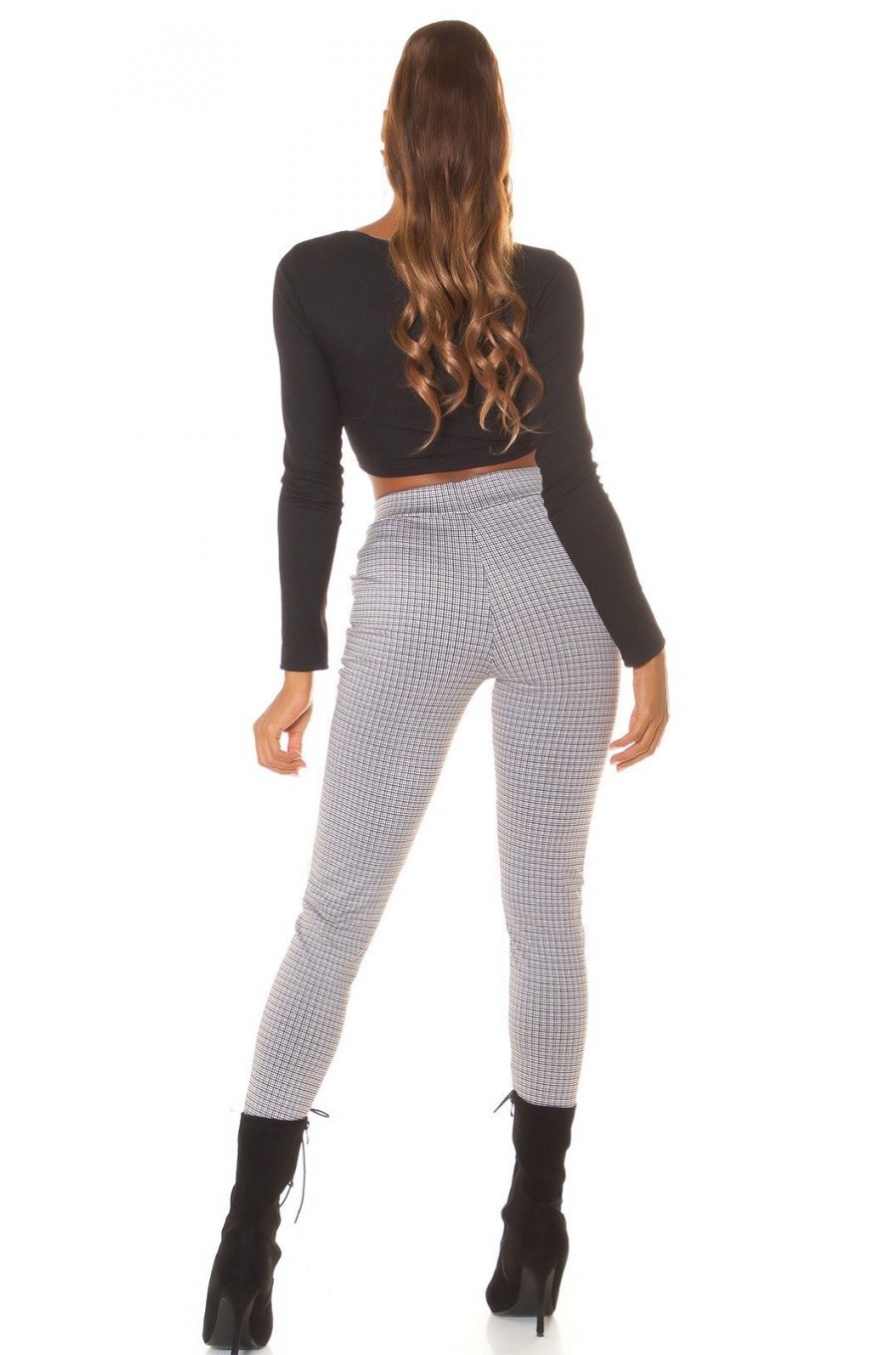 Pantaloni dama casual bronz in carouri mici Klasikinis Pantaloni dama casual bronz in carouri mici Klasikinis 5 - jojofashion.ro