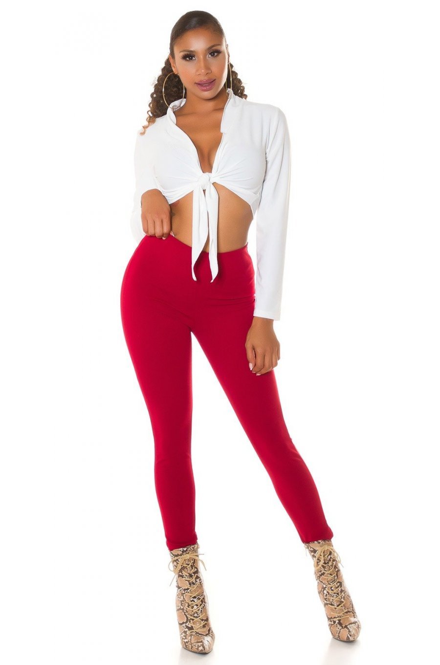 Pantaloni dama casual, burgundy, cu talia inalta, mulati, Shamra 5 - jojofashion.ro