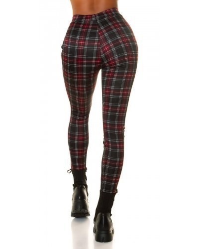 Pantaloni dama, Pantaloni dama casual burgundy in carouri cu talia inalta Kariert - jojofashion.ro