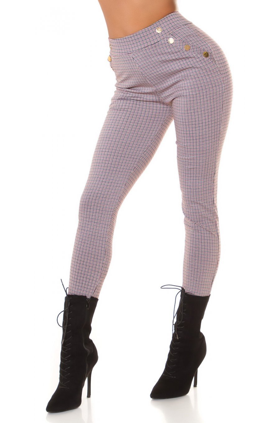 Pantaloni dama casual burgundy in carouri mici Klasikinis Pantaloni dama casual burgundy in carouri mici Klasikinis 1 - jojofashion.ro