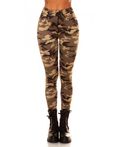 Pantaloni dama, Pantaloni dama casual cappuccino army print mulati Armeeck - jojofashion.ro
