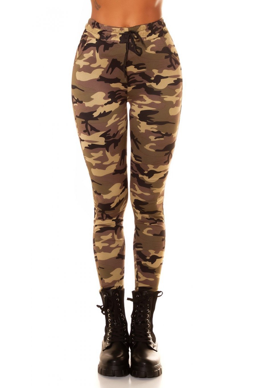 Pantaloni dama casual cappuccino army print mulati Armeeck Pantaloni dama casual cappuccino army print mulati Armeeck 1 - jojofashion.ro