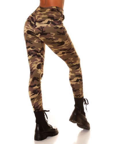 Pantaloni dama, Pantaloni dama casual cappuccino army print mulati Armeeck - jojofashion.ro