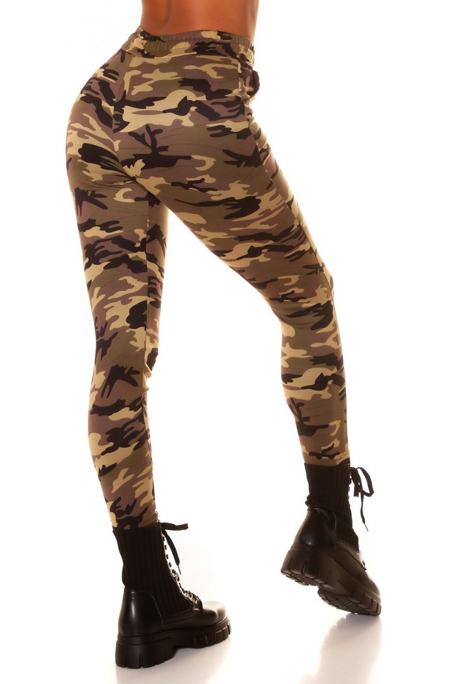 Pantaloni dama casual cappuccino army print mulati Armeeck Pantaloni dama casual cappuccino army print mulati Armeeck 2 - jojofashion.ro