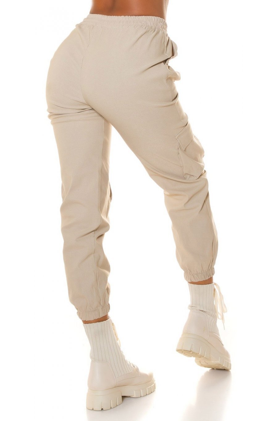 Pantaloni dama casual, cargo, bej, cu talia inalta, Mynevo Pantaloni dama casual, cargo, bej, cu talia inalta, Mynevo 2 - jojofashion.ro