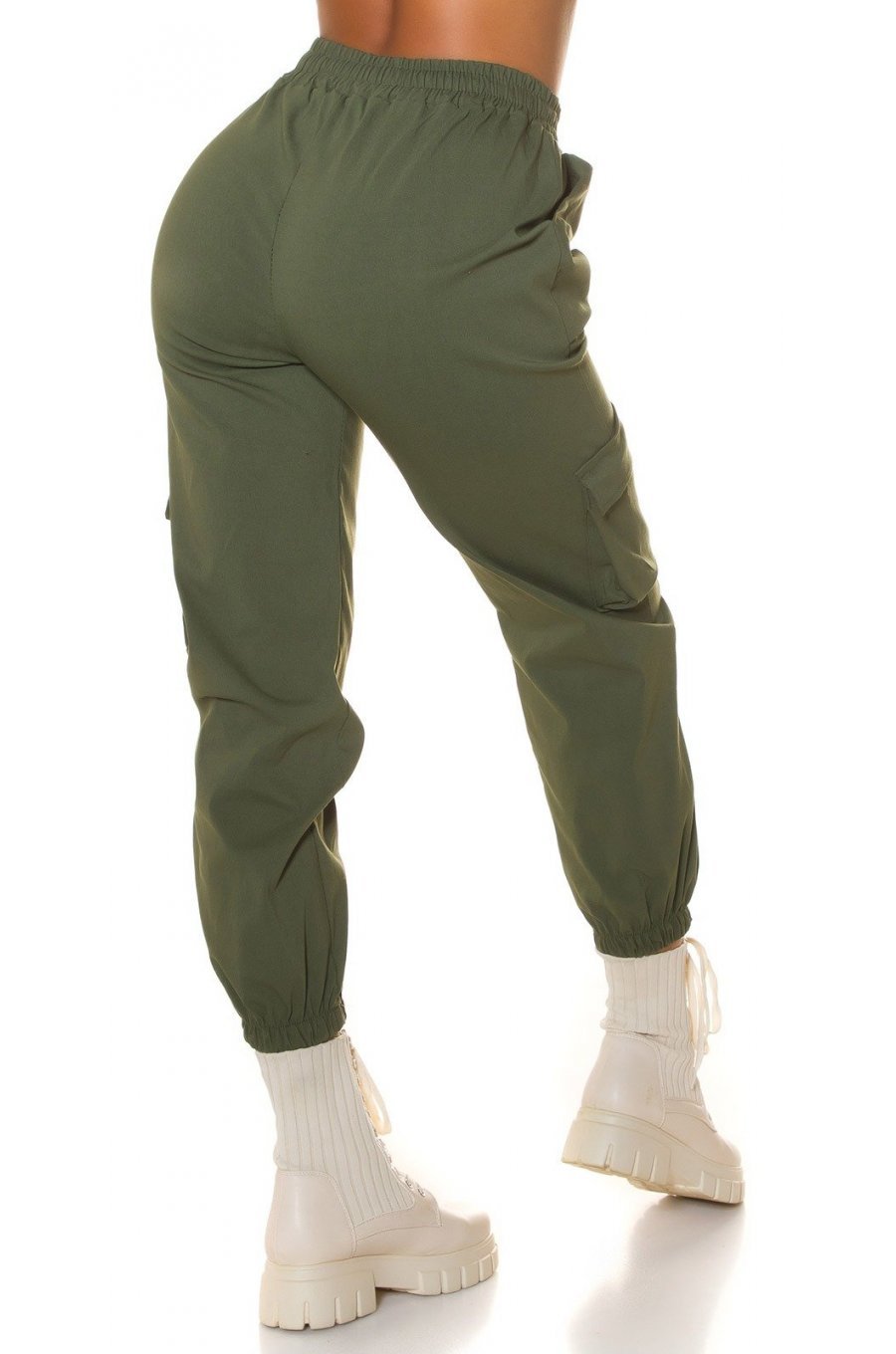 Pantaloni dama casual, cargo, kaki, cu talia inalta, Mynevo 2 - jojofashion.ro