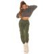 Pantaloni dama casual, cargo, kaki, cu talia inalta, Mynevo 5 - jojofashion.ro