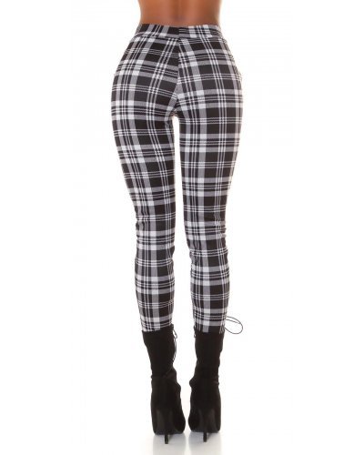 Pantaloni dama, Pantaloni dama casual albi in carouri, cu talia inalta Tiktinis - jojofashion.ro