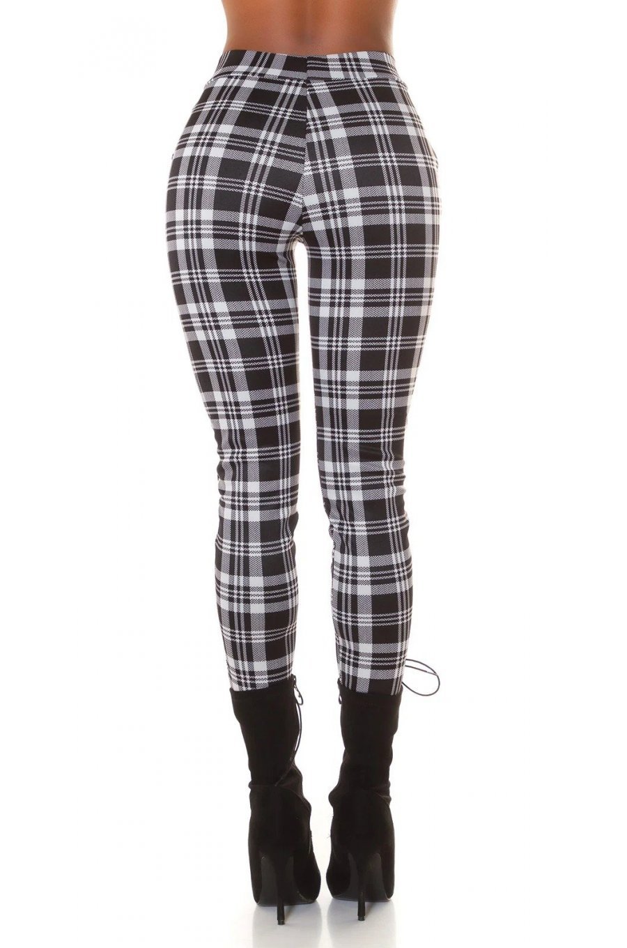 Pantaloni dama casual albi in carouri, cu talia inalta Tiktinis 2 - jojofashion.ro