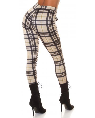 Pantaloni dama, Pantaloni dama casual bej in carouri, cu talia inalta Tiktinis - jojofashion.ro