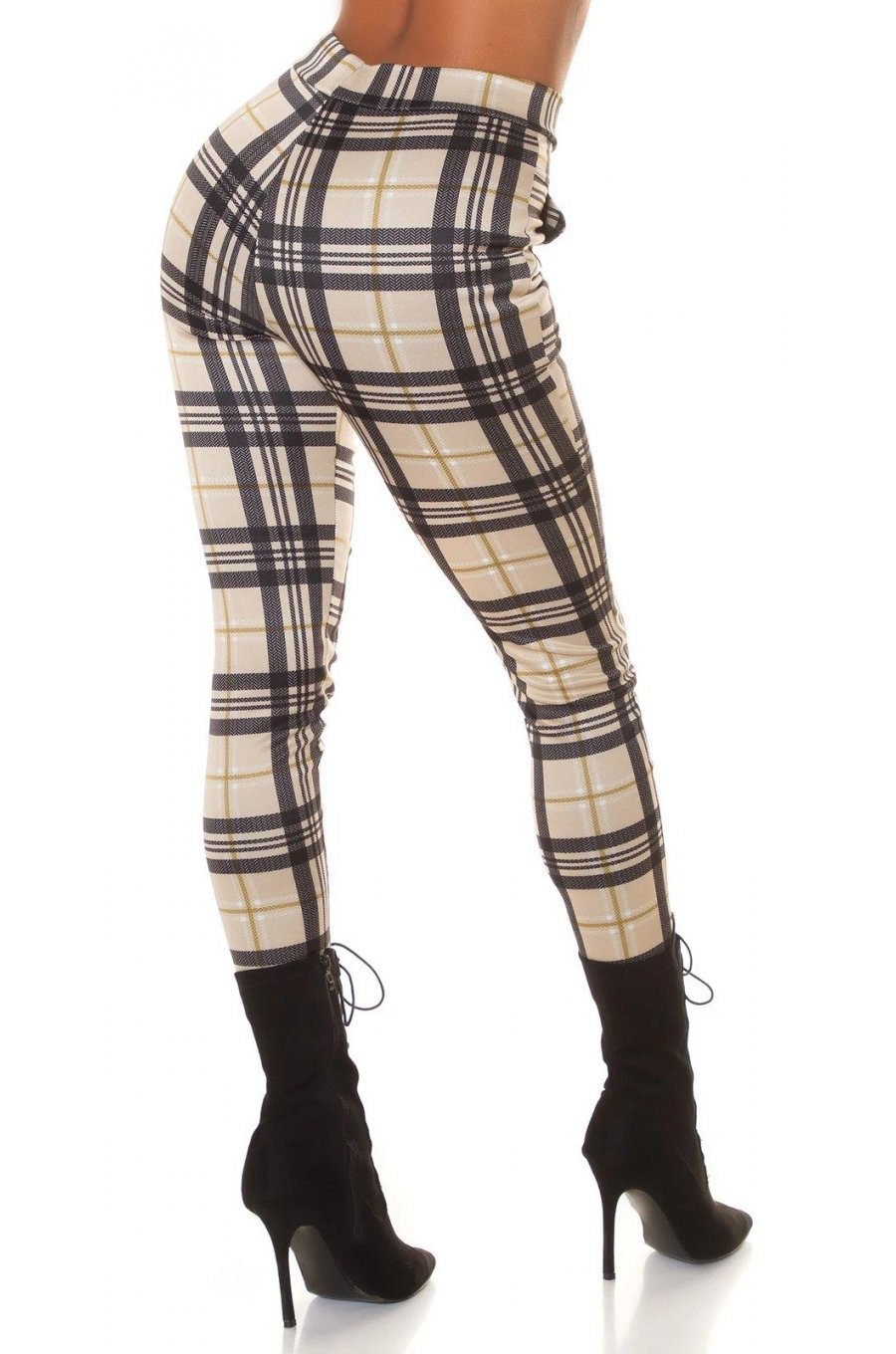Pantaloni dama casual bej in carouri, cu talia inalta Tiktinis 2 - jojofashion.ro
