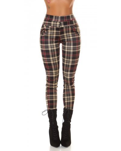 Pantaloni dama, Pantaloni dama casual roz in carouri, cu talia inalta Tiktinis - jojofashion.ro