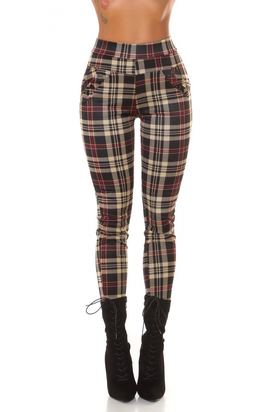 Pantaloni dama casual roz in carouri, cu talia inalta Tiktinis Pantaloni dama casual roz in carouri, cu talia inalta Tiktinis 1 - jojofashion.ro