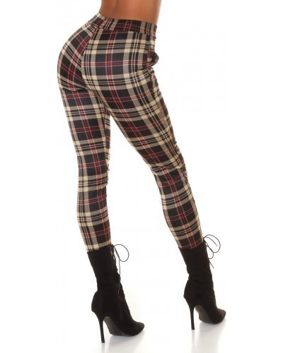 Pantaloni dama, Pantaloni dama casual roz in carouri, cu talia inalta Tiktinis - jojofashion.ro