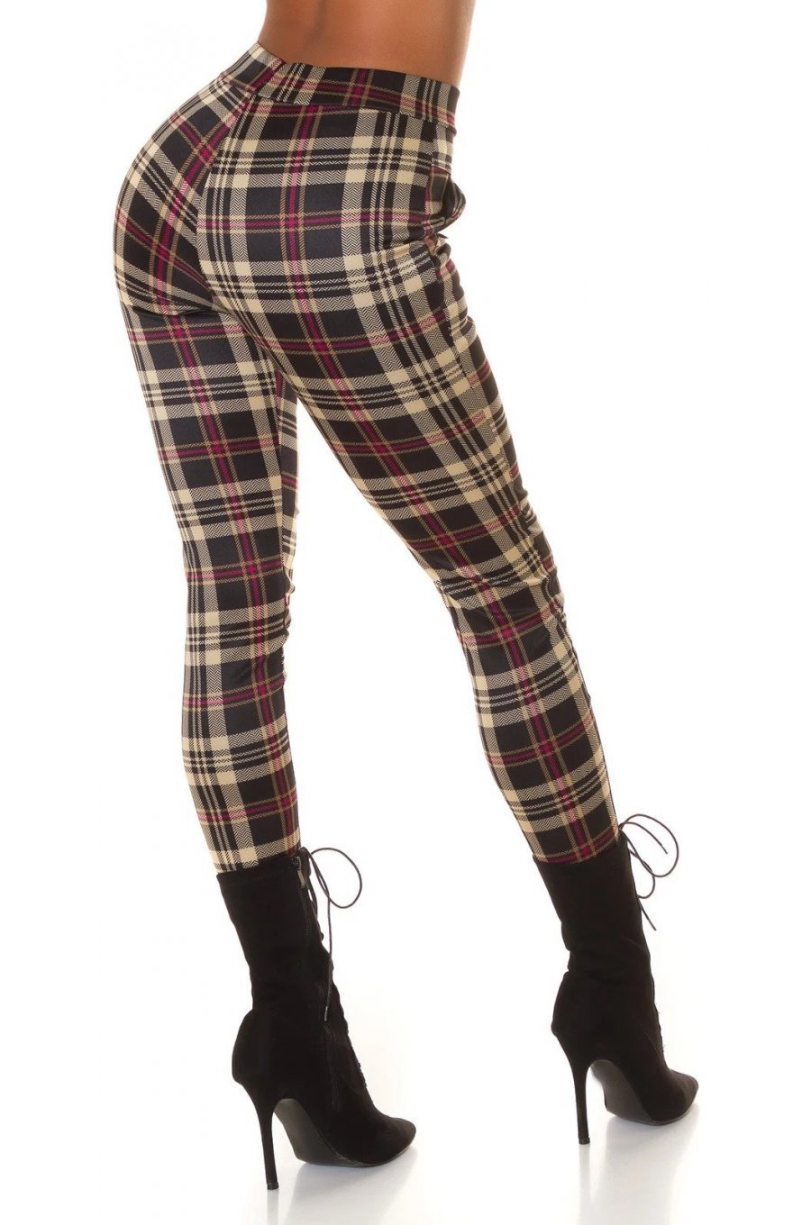 Pantaloni dama casual roz in carouri, cu talia inalta Tiktinis Pantaloni dama casual roz in carouri, cu talia inalta Tiktinis 2 - jojofashion.ro