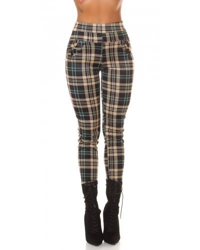 Pantaloni dama, Pantaloni dama casual verzi in carouri, cu talia inalta Tiktinis - jojofashion.ro