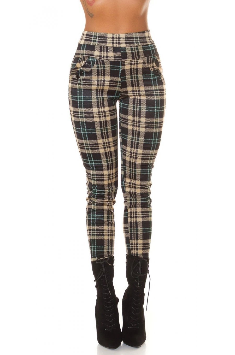 Pantaloni dama casual verzi in carouri, cu talia inalta Tiktinis Pantaloni dama casual verzi in carouri, cu talia inalta Tiktinis 1 - jojofashion.ro