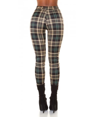 Pantaloni dama, Pantaloni dama casual verzi in carouri, cu talia inalta Tiktinis - jojofashion.ro