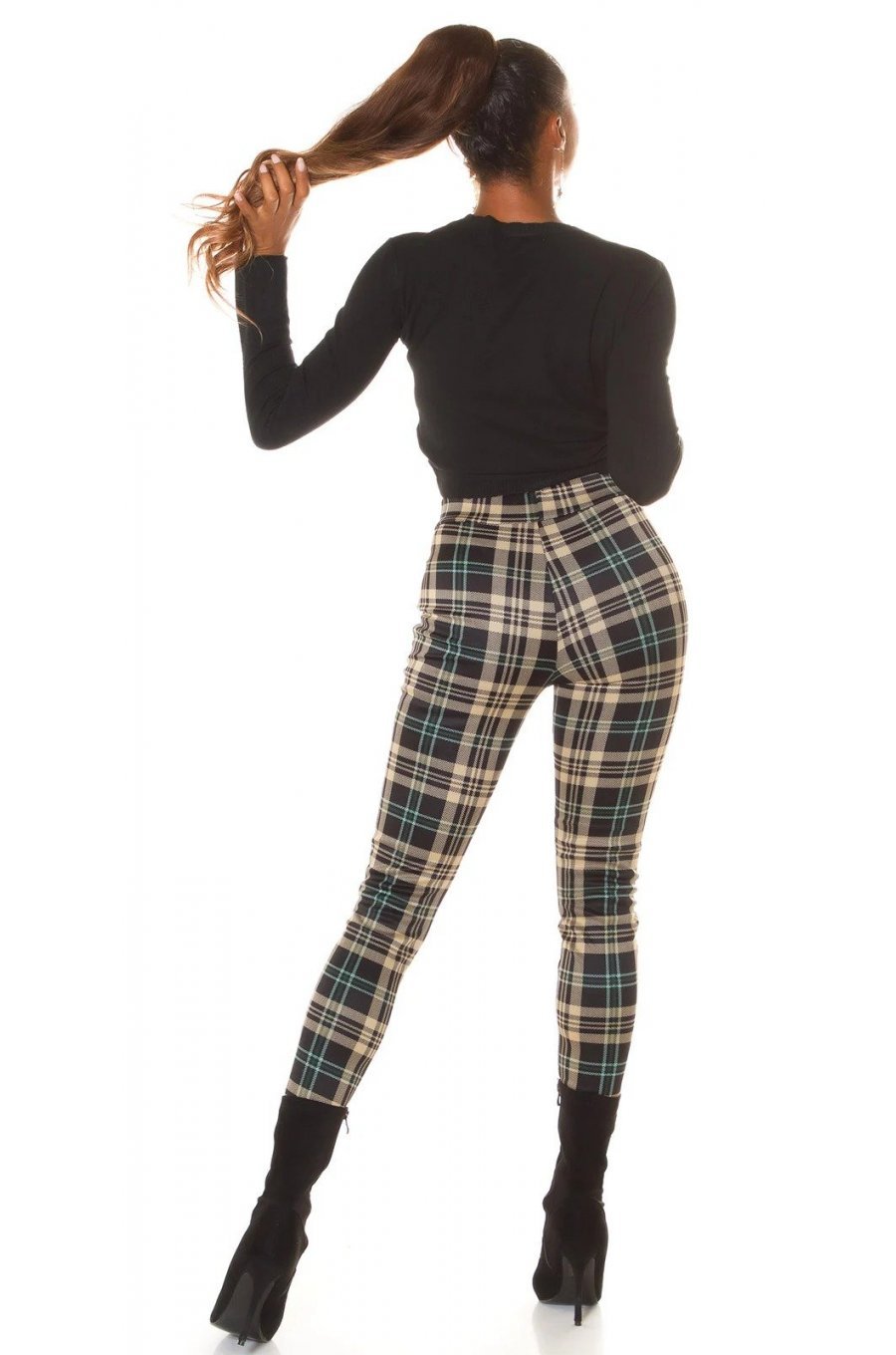 Pantaloni dama casual verzi in carouri, cu talia inalta Tiktinis Pantaloni dama casual verzi in carouri, cu talia inalta Tiktinis 4 - jojofashion.ro