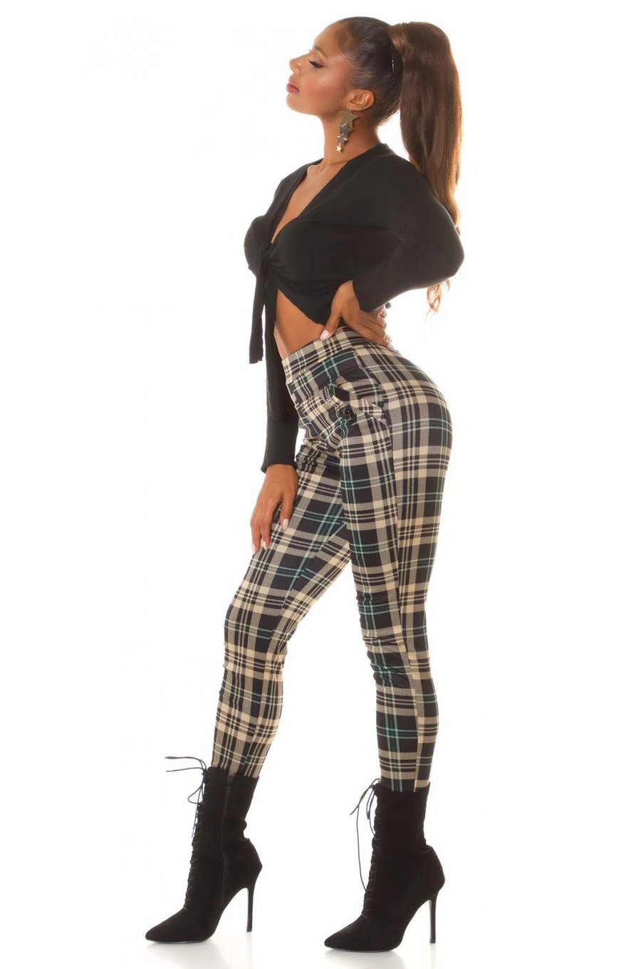 Pantaloni dama casual verzi in carouri, cu talia inalta Tiktinis Pantaloni dama casual verzi in carouri, cu talia inalta Tiktinis 5 - jojofashion.ro
