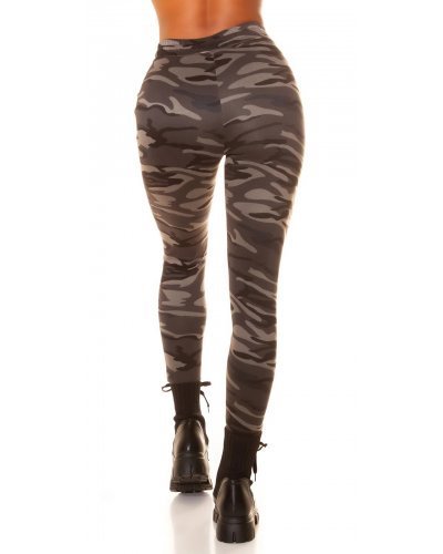 Pantaloni dama, Pantaloni dama casual gri army print mulati Armeeck - jojofashion.ro