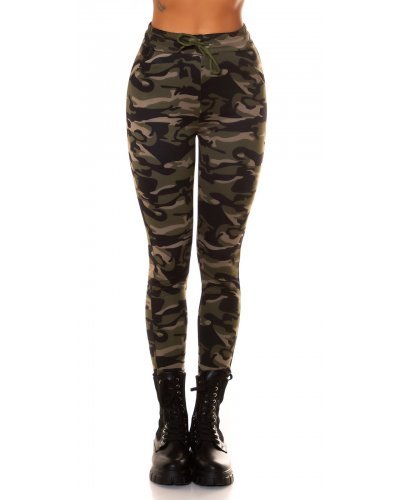 Pantaloni dama, casual, kaki, army print, mulati, Armeeck - jojofashion.ro