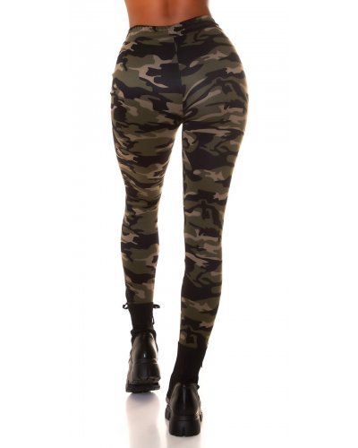 Pantaloni dama, casual, kaki, army print, mulati, Armeeck - jojofashion.ro