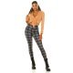 Pantaloni dama casual maro in carouri cu talia inalta Kariert 6 - jojofashion.ro