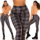 Pantaloni dama casual maro in carouri cu talia inalta Kariert 7 - jojofashion.ro