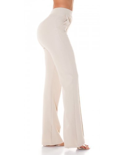 Pantaloni eleganti bej evazati cu talia inalta office Clara - jojofashion.ro