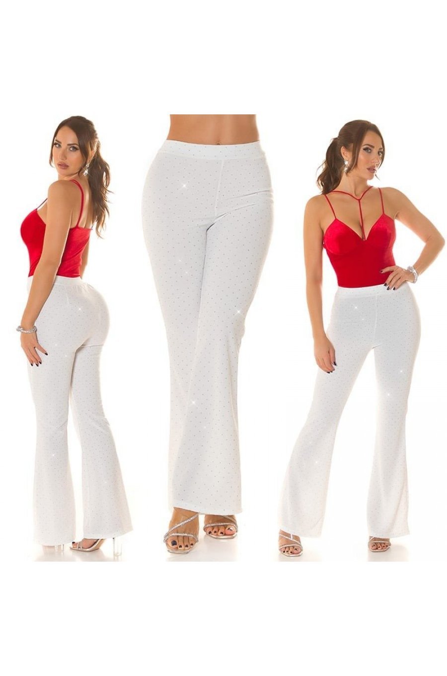 Pantaloni dama eleganti evazati, albi, cu glitter, Andie Pantaloni dama eleganti evazati, albi, cu glitter, Andie 7 - jojofashion.ro