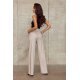 Pantaloni dama eleganti, evazati, bej, cu dungi verticale, cu talia inalta, Akella 3 - jojofashion.ro