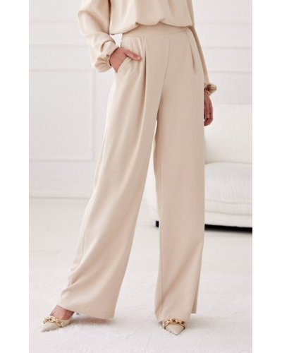 Pantaloni dama, Pantaloni dama eleganti evazati, bej, cu talia inalta, Alaya - jojofashion.ro