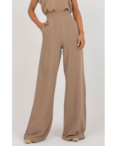 Pantaloni dama, Pantaloni dama eleganti evazati, bej, din bumbac si vascoza, cu talia inalta, Jezel - jojofashion.ro