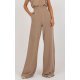 Pantaloni dama eleganti evazati, bej, din bumbac si vascoza, cu talia inalta, Jezel 2 - jojofashion.ro