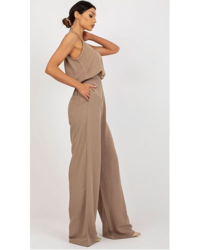 Pantaloni dama, Pantaloni dama eleganti evazati, bej, din bumbac si vascoza, cu talia inalta, Jezel - jojofashion.ro