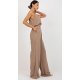 Pantaloni dama eleganti evazati, bej, din bumbac si vascoza, cu talia inalta, Jezel 3 - jojofashion.ro