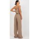 Pantaloni dama eleganti evazati, bej, din bumbac si vascoza, cu talia inalta, Jezel 4 - jojofashion.ro