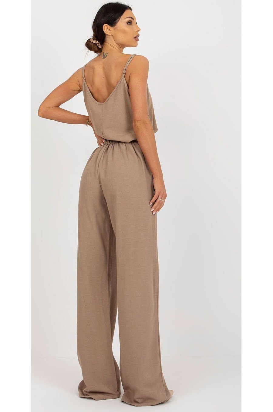 Pantaloni dama eleganti evazati, bej, din bumbac si vascoza, cu talia inalta, Jezel 3 - jojofashion.ro