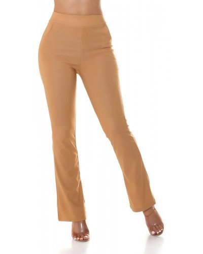 Pantaloni dama eleganti evazati bej Felipa - jojofashion.ro
