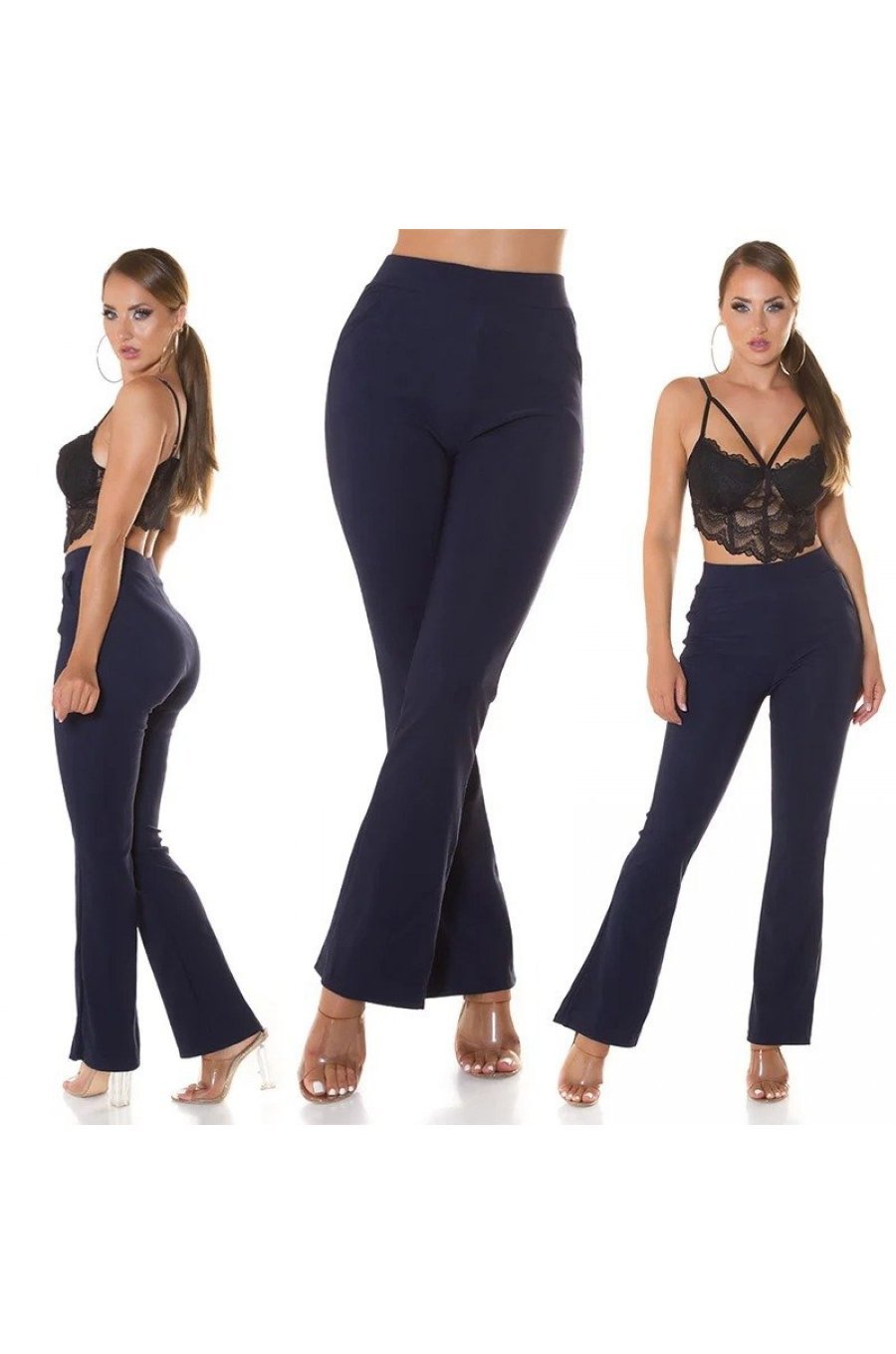 Pantaloni dama eleganti evazati bleumarin navy Felipa Pantaloni dama eleganti evazati bleumarin navy Felipa 6 - jojofashion.ro