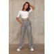 Pantaloni dama eleganti, evazati, gri cu dungi albe, cu talia inalta, Akella 4 - jojofashion.ro